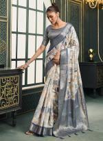 Model Cotton White Party Wear Printed Saree